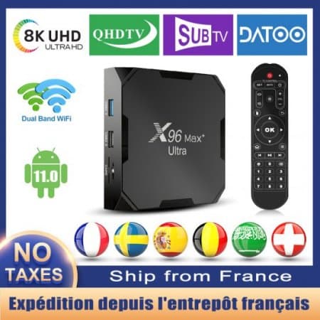 X96 MAX Plus Ultra IPTV BOX France Arabic French 8K Android 11.0 Amlogic S905X4 AV1 Dual Wifi BT 4.X X96Max Plus Smart ip tv box With 1 Year Code IPTV Subscription