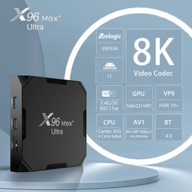 X96 MAX Plus Ultra IPTV BOX France Arabic French 8K Android 11.0 Amlogic S905X4 AV1 Dual Wifi BT 4.X X96Max Plus Smart ip tv box With 1 Year Code IPTV Subscription
