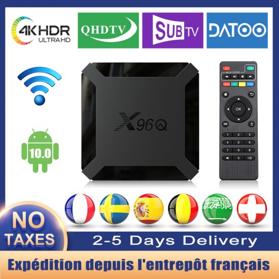 X96Q 4K IPTV Box France Arabic French Smart TV Box Android 9.0 Allwinner H313 2.4Ghz WiFi Smart IPTV Set top Box With 1 Year Code IPTV Subscription