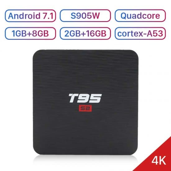 T95 S2 Android 7.1 Smart TV Box 4K HD 2G 16G 1G 8G Amlogic S905W Quad Core Media Player Support 2.4GHz WiFi T95S2 Set top box