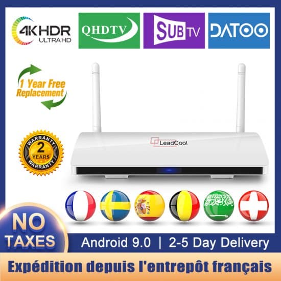 Leadcool QHDTV IPTV Box France Arabic French Android 9.0 Smart TV Box Amlogic S905W 4K HD Set top Box With 1 Year Code IPTV Subscription